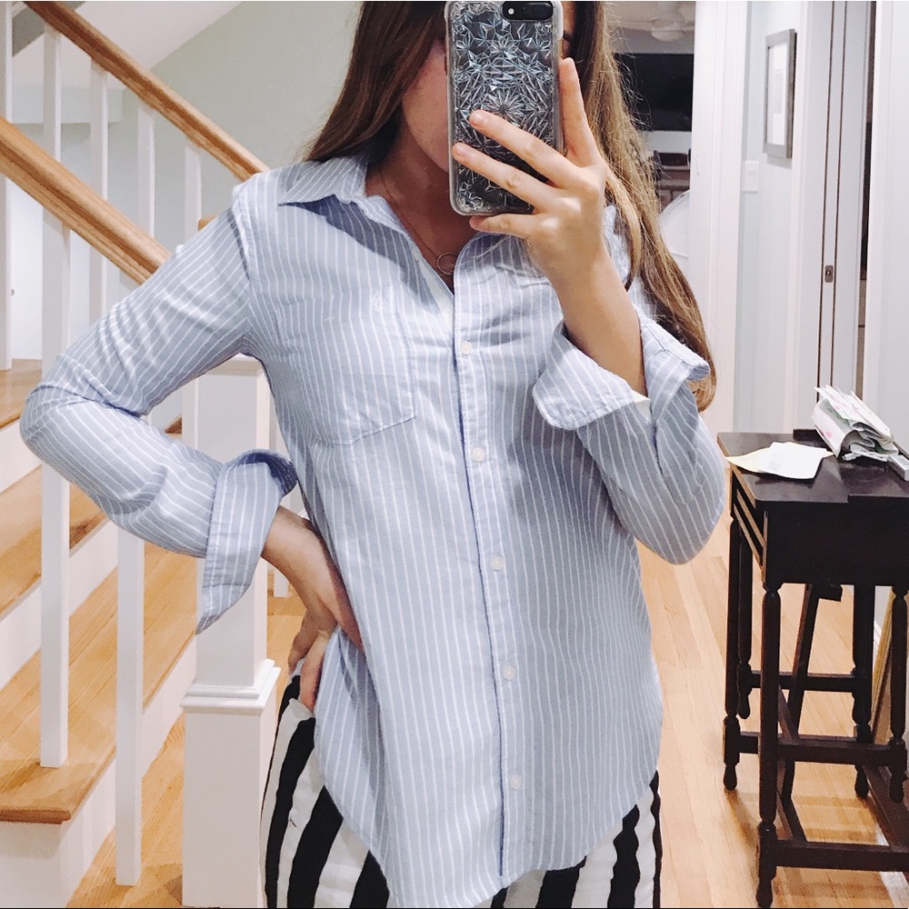 Blue and White Striped Button-Down Shirt